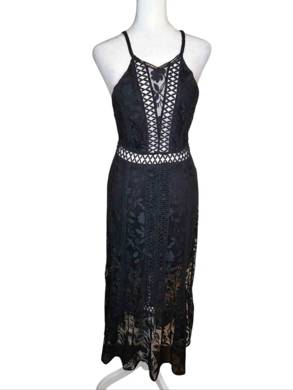 Free People Anastasia Black Lace Midi Dress Size 0